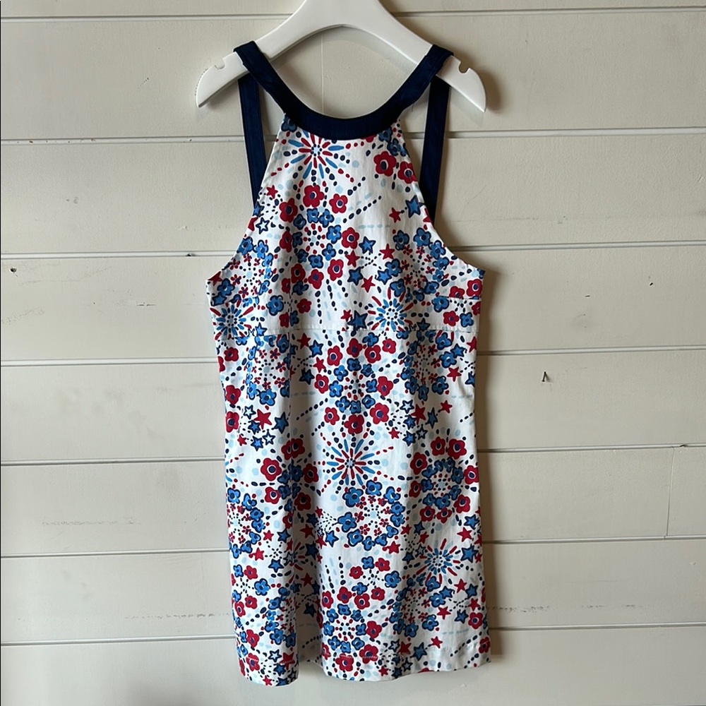 Floral Red White Blue Fireworks Patterned Sleeveless Dress